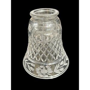 Vtg Clear Cut Glass Tulip Lamp Shade Diamond Etched Floral 2 1/4" Fitter 5 Avail